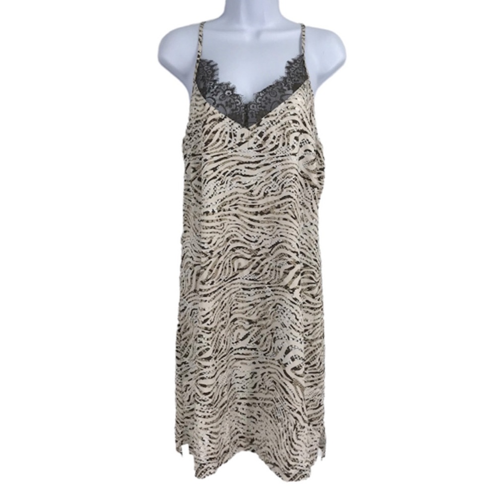 Catherine Malandrino Chemise Slip Dress M Lace Trim Animal Print Sleepwear NWT